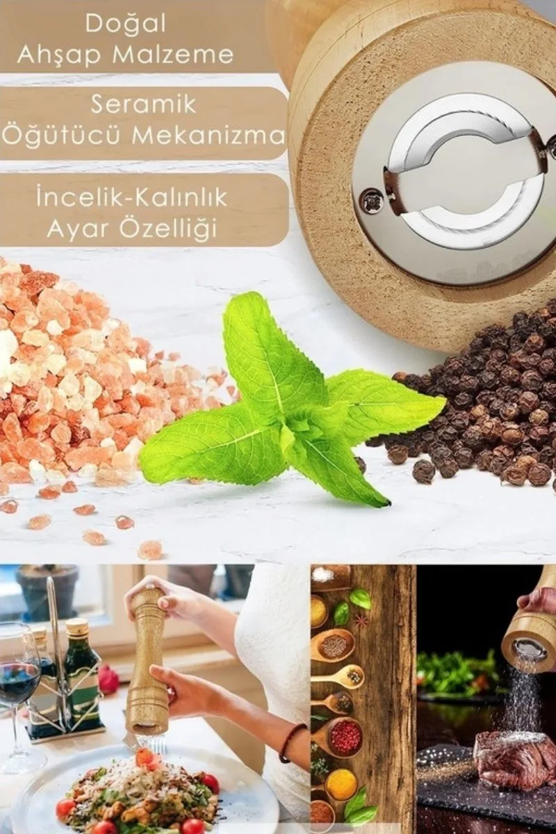 2'li Bambu Tuzluk - Karabiber Öğütücü Değirmen Seti · MK-AHS10158