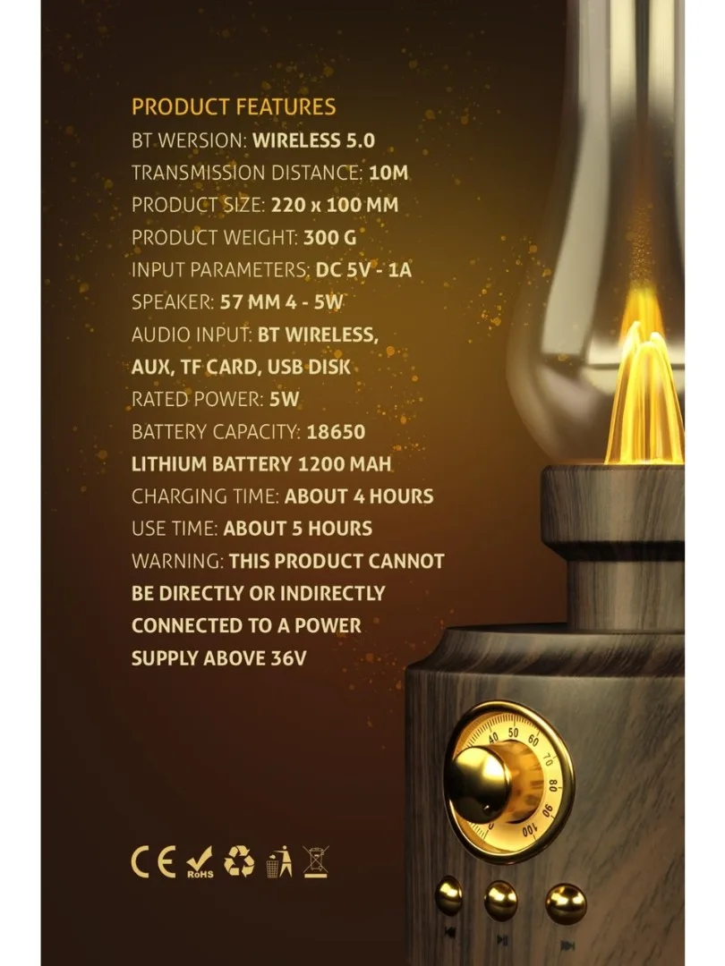 Powerway Radyolu Otantik Gece Lambası Taşınabilir Bluetooth Hoparlör — Powerway Radyolu USB Aux Micro Girişli Otantik Gece Lambası Taşınabilir Shine Bluetooth Hoparlör · MK-10086