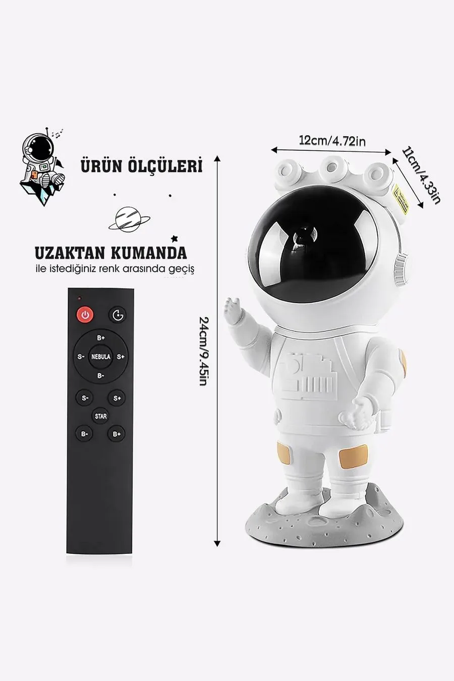 Kumandalı Astronot Uzay Yıldızlı Gökyüzü Projeksiyon Gece Lambası — görsel 1