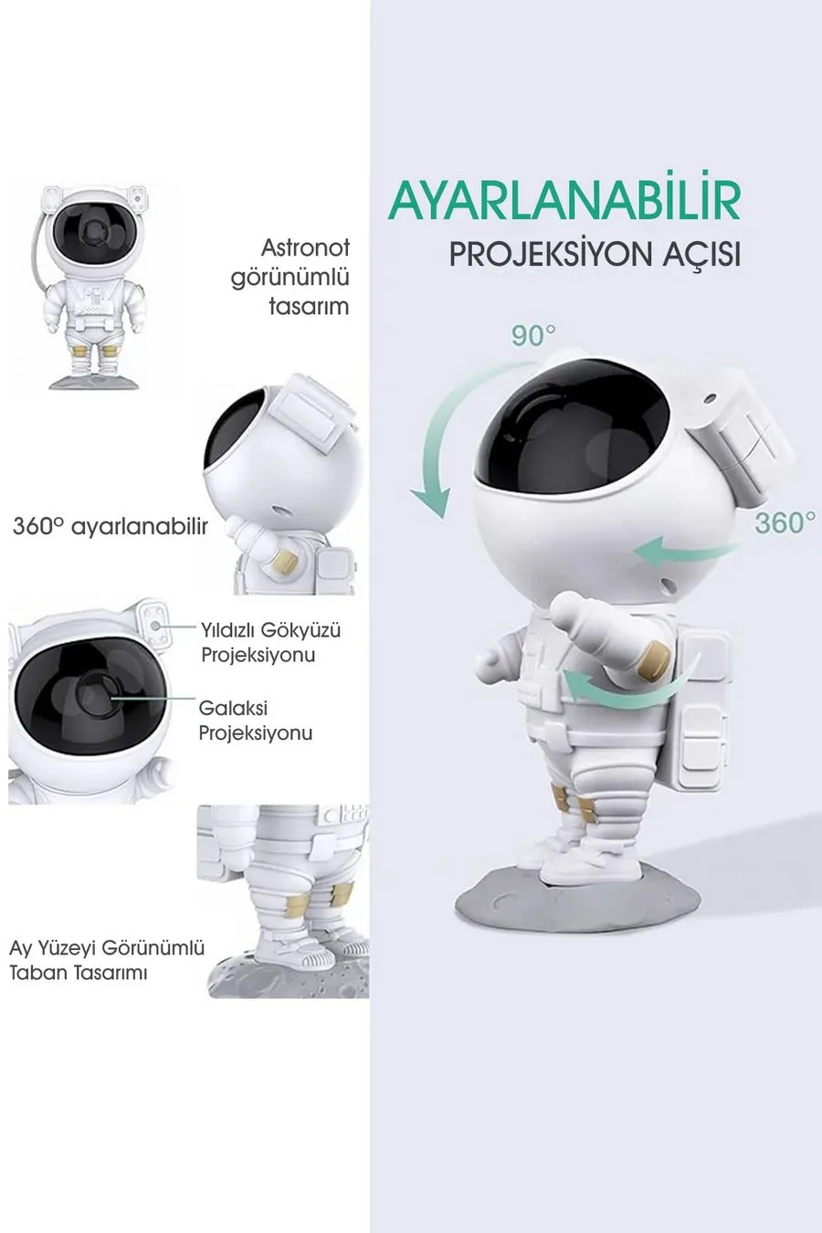 Kumandalı Astronot Uzay Yıldızlı Gökyüzü Projeksiyon Gece Lambası · MK-10080