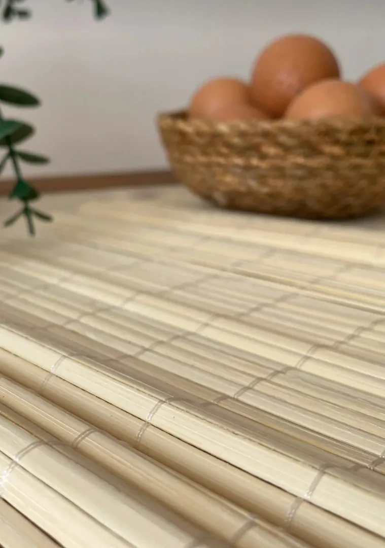 6'lı Bambu Rattan Ahşap Katlanabilir Amerikan Servis Dekoratif Supla — görsel 3