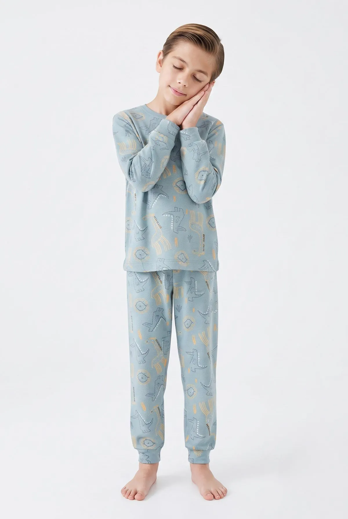 Erkek çocuk aslan ve timsah baskılı pamuklu pijama takımı mavi alternatif ürün görseli — Erkek Çocuk Aslan ve Timsah Baskılı Pamuklu Pijama Takımı - Mavi · PJ-61517-MAVI