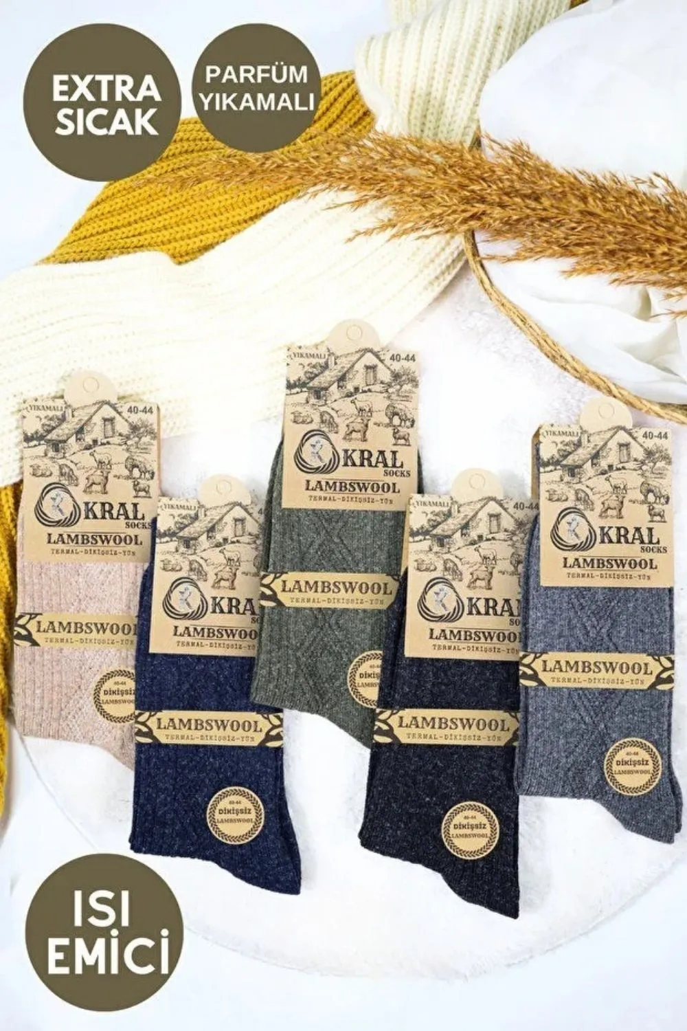 Erkek Kışlık Lambswool Yün Çorap – 5’li Paket — görsel 2 · MK-CRP100003