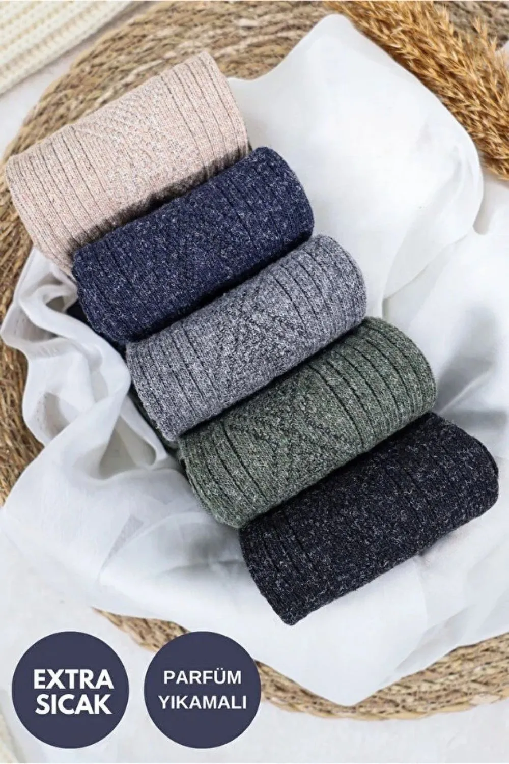 Erkek Kışlık Lambswool Yün Çorap – 5’li Paket — görsel 3 · MK-CRP100003