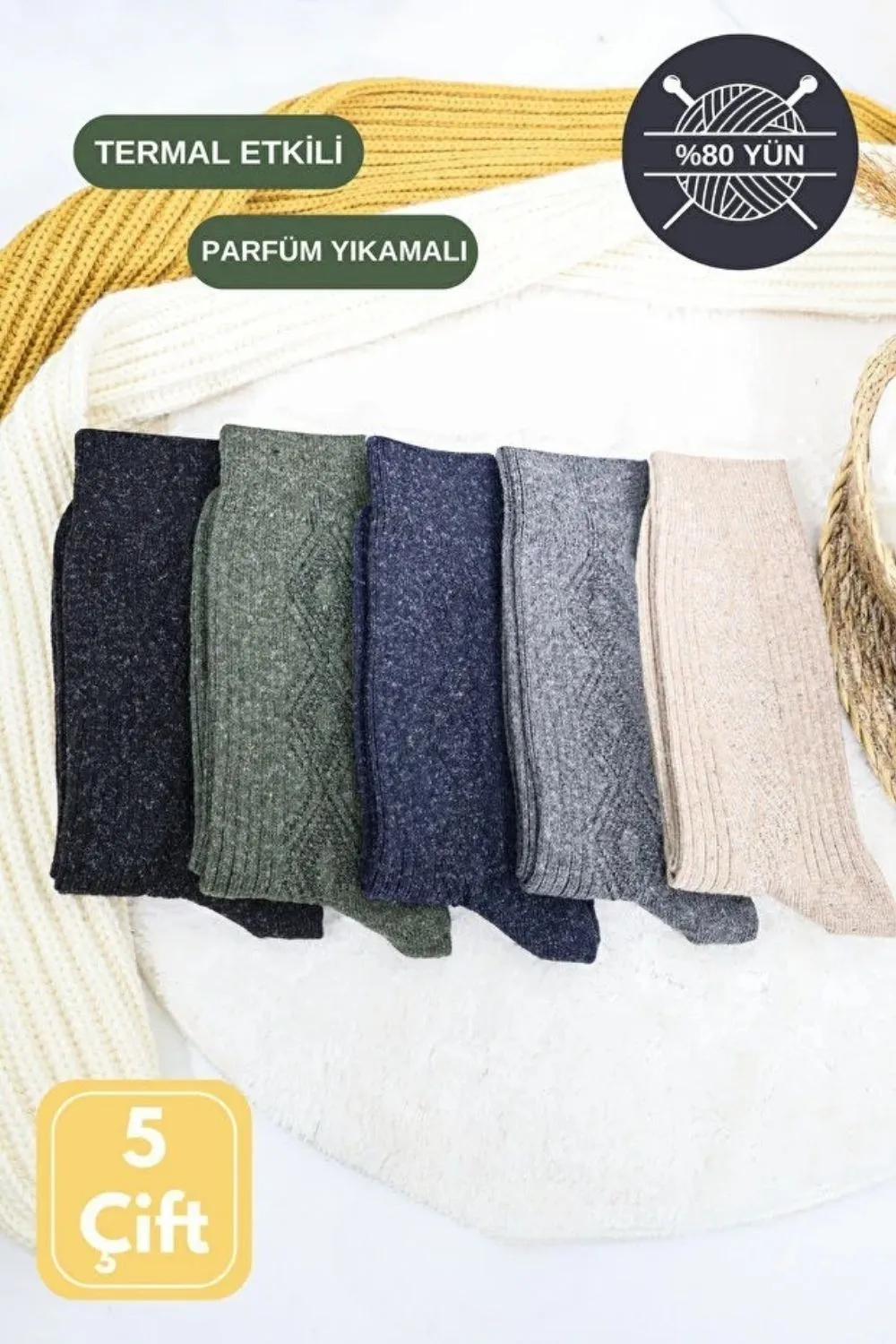 Erkek Kışlık Lambswool Yün Çorap – 5’li Paket — görsel 5 · MK-CRP100003