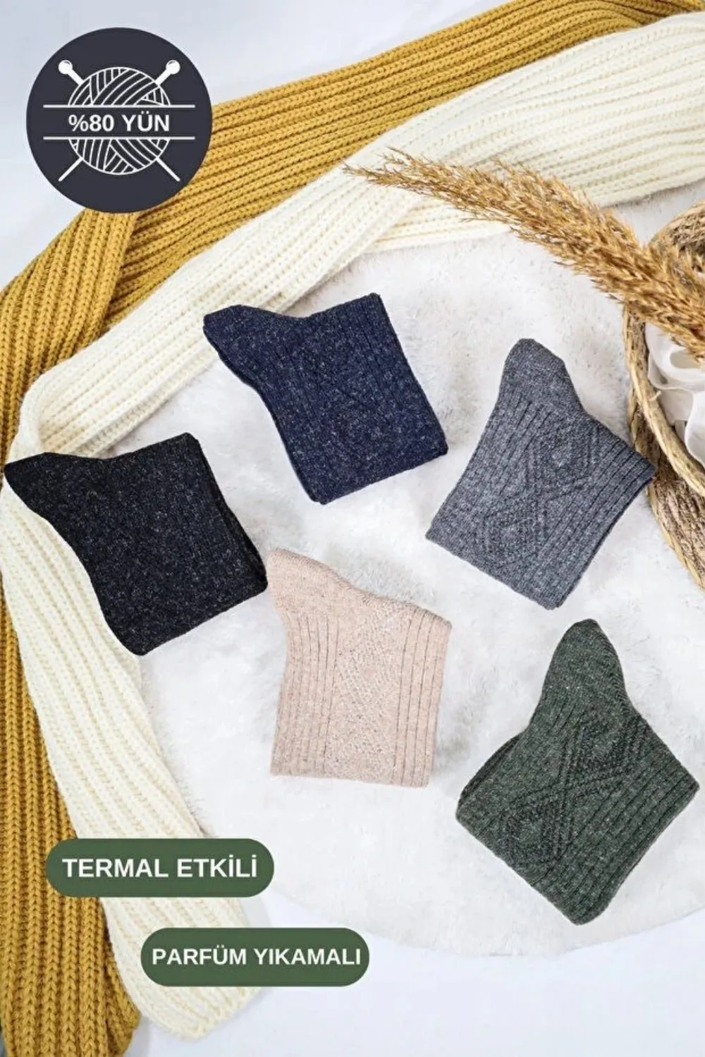 Erkek Kışlık Lambswool Yün Çorap – 5’li Paket — görsel 7 · MK-CRP100003