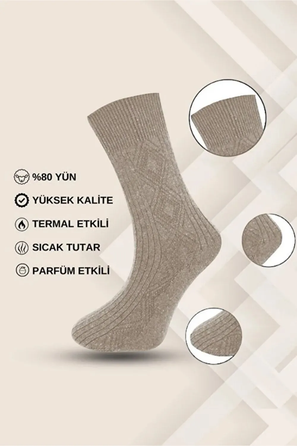 Erkek Kışlık Lambswool Yün Çorap – 5’li Paket — görsel 8 · MK-CRP100003