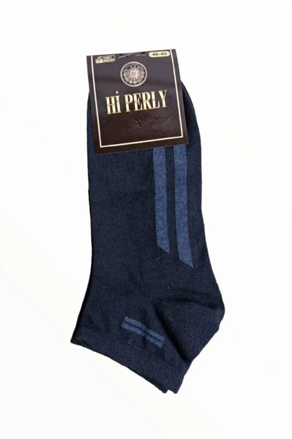 Erkek Siyah - Lacivert Üçlü Çizgi Desenli Patik Çorap 3'lü Paket · MK-CRP100021