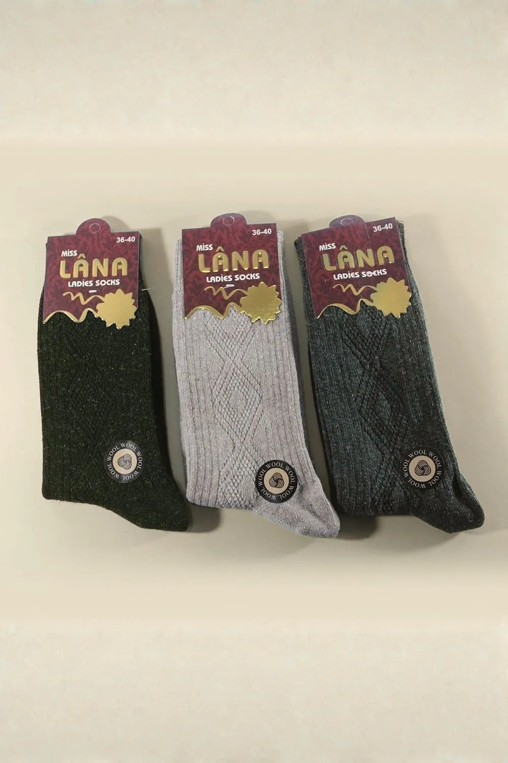 Kadın Koyun Yünü Lambswool Kışlık Çorap 3'lü Paket · MK-CRP100010