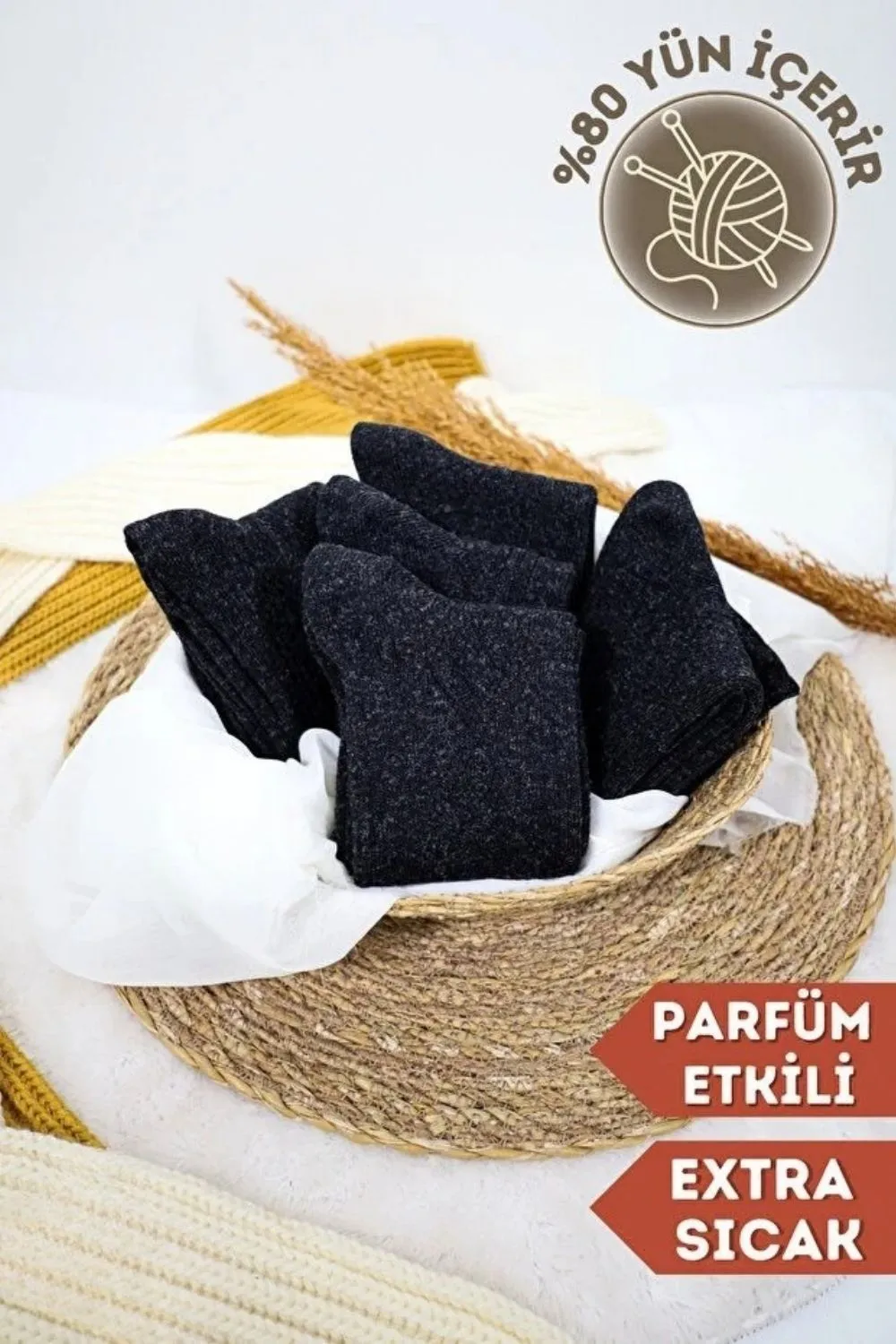 Erkek Kışlık Termal Lambswool Yün Çorap 5 Çift Siyah · MK-CRP100003
