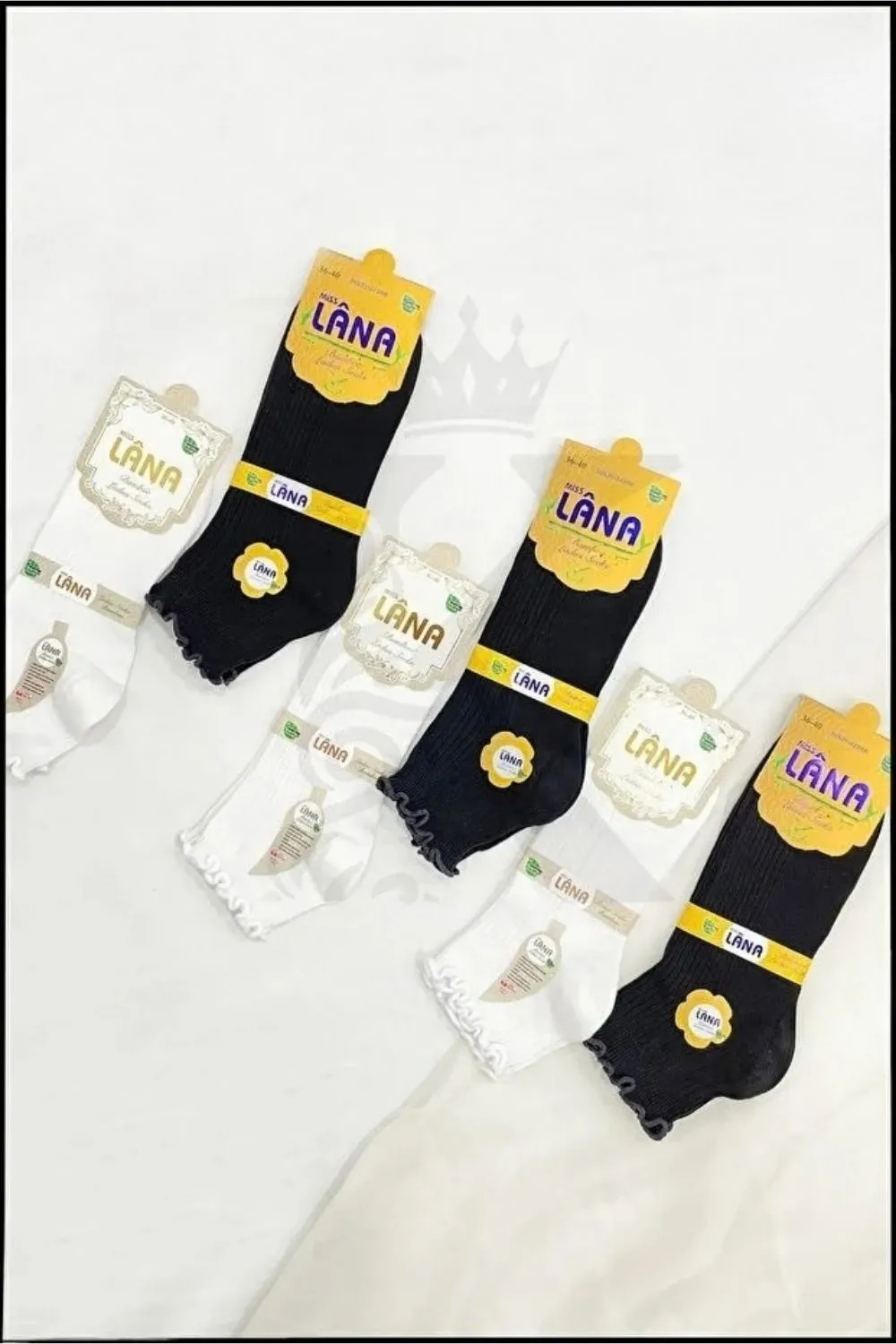 Kadın Fırfırlı Dikişsiz Bambu Patik Çorap 6 Çift · MK-CRP100024