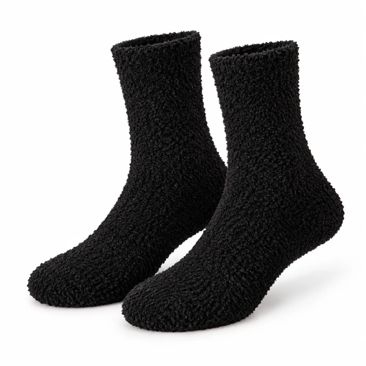 Kadın Siyah Peluş Dokulu Uyku Çorabı – 4 Çift — görsel 1